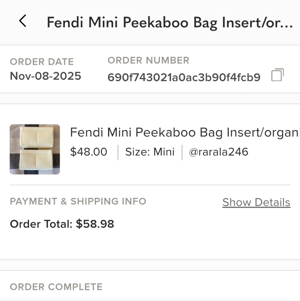 Fendi Mini Peekaboo Bag Insert/Organizer - Picture 4 of 5